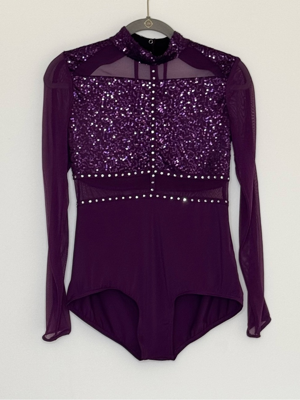 Weissman Purple Sequin Long-Sleeve Dance Leotard